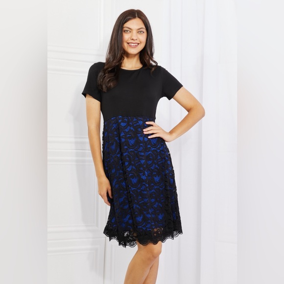 Yelete Full Size Contrasting Lace Midi Dress - Picture 1 of 12